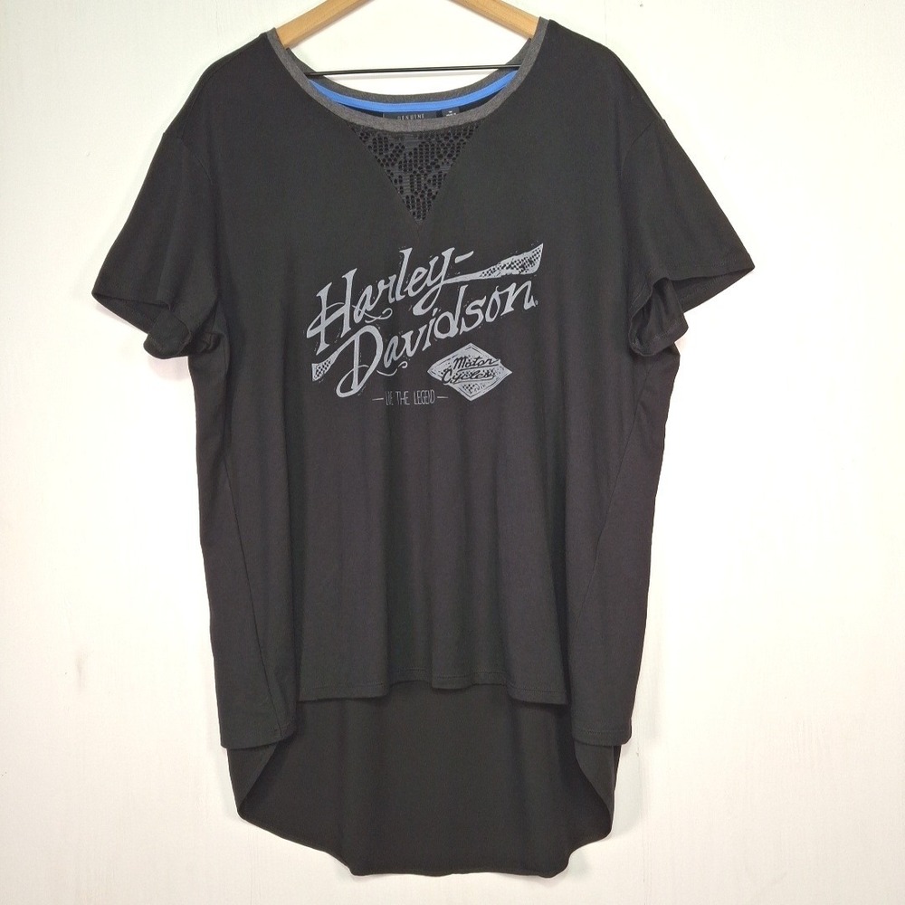 Harley-Davidson Womens Crossover Back Tee 1W Black Graphic T-Shirt Mesh V-Neck
